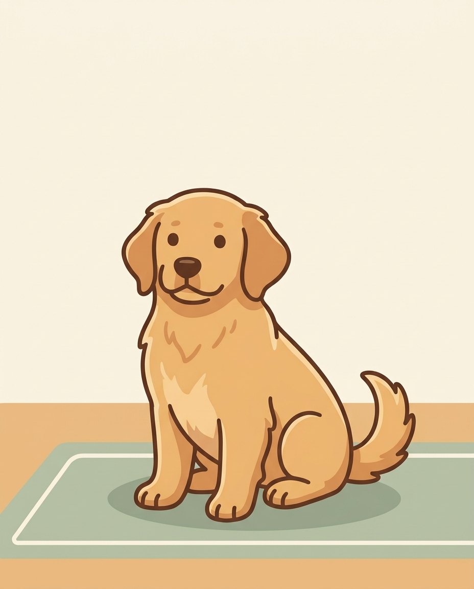 A calm, well-behaved golden retriever puppy